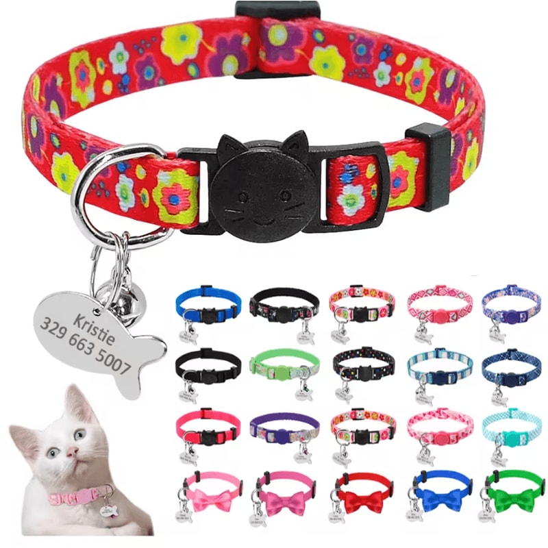 Personalized Engraved Nylon Pet Collar For Cats Small Dogs 0