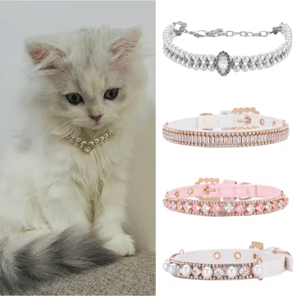 Royal Pearl Rhinestone Pet Necklace Collar For Cats Small Dogs 0