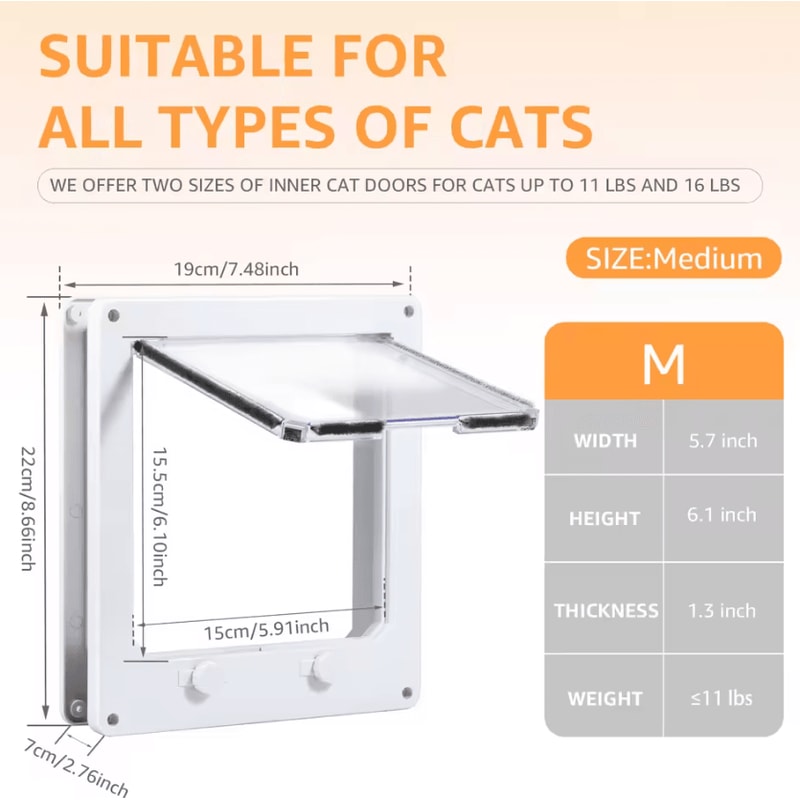 4Way Locking Cat Door For Interior Doors 4