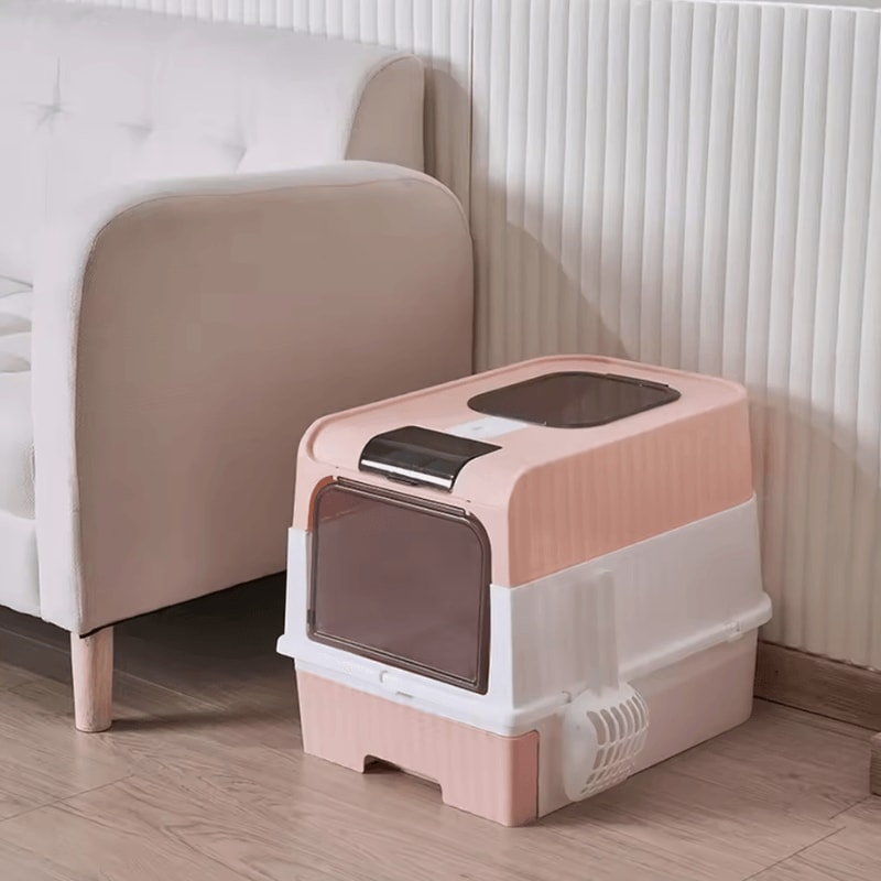 FoldAway Portable Cat Litter Box With Splash Guard Scoop 0