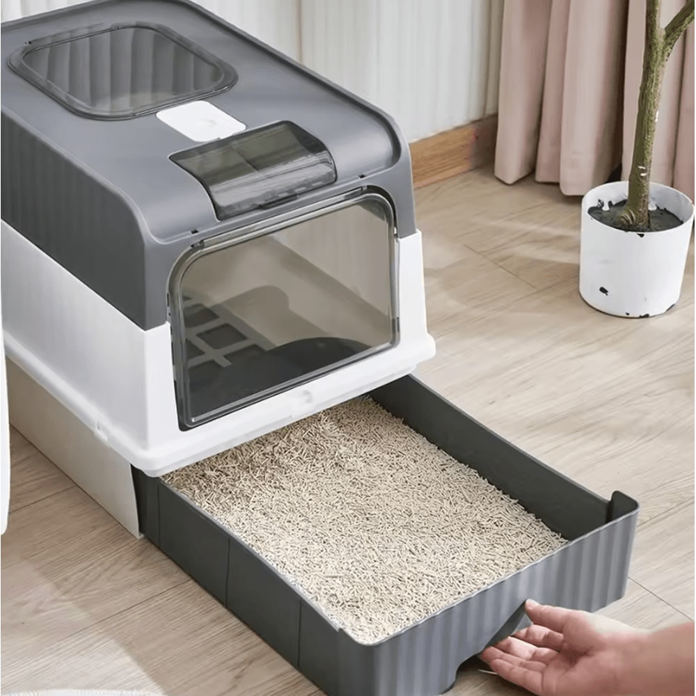 FoldAway Portable Cat Litter Box With Splash Guard Scoop 4