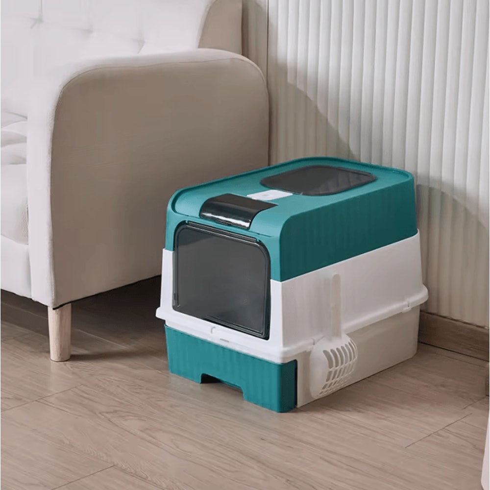 FoldAway Portable Cat Litter Box With Splash Guard Scoop 5