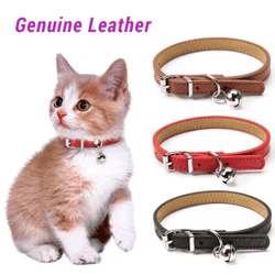 premium genuine leather cat collar with bell