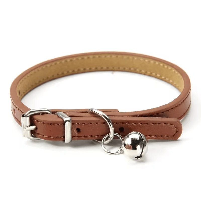 Premium Genuine Leather Cat Collar With Bell 3