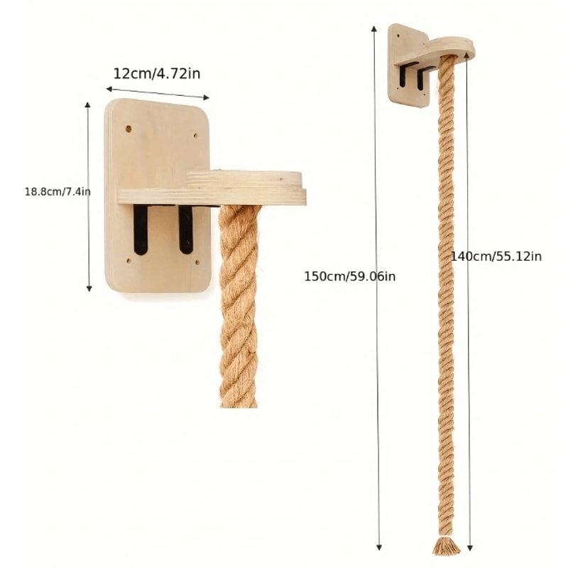 Wall Mounted Cat Climbing Rope With Wooden Steps And Sisal Scratcher For Indoor Cats 1