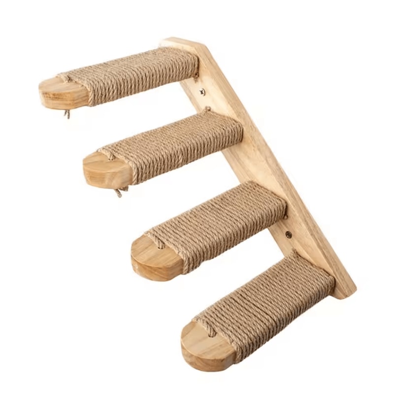 Wall Mounted Cat Climbing Shelves Wooden Cat Tree With Scratcher Rope Ladder And Sleeping Platform 8