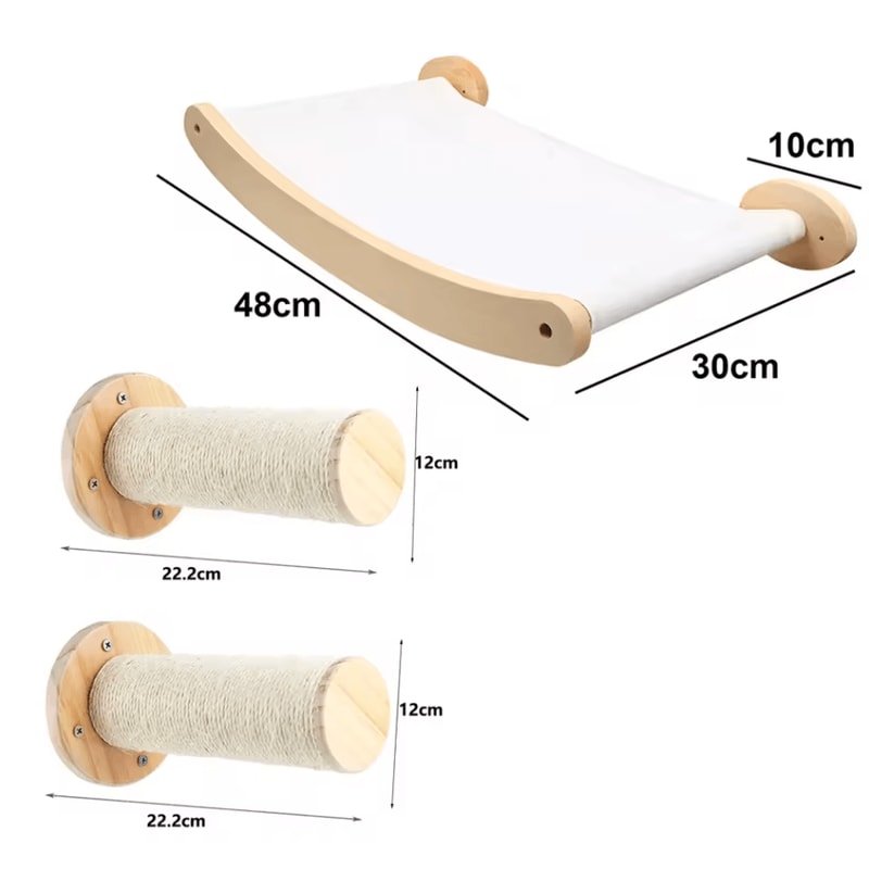 Wall Mounted Cat Climbing Shelves Wooden Cat Tree With Scratcher Rope Ladder And Sleeping Platform 14