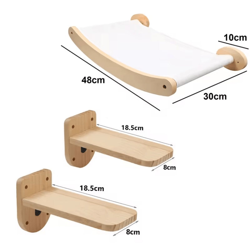 Wall Mounted Cat Climbing Shelves Wooden Cat Tree With Scratcher Rope Ladder And Sleeping Platform 15