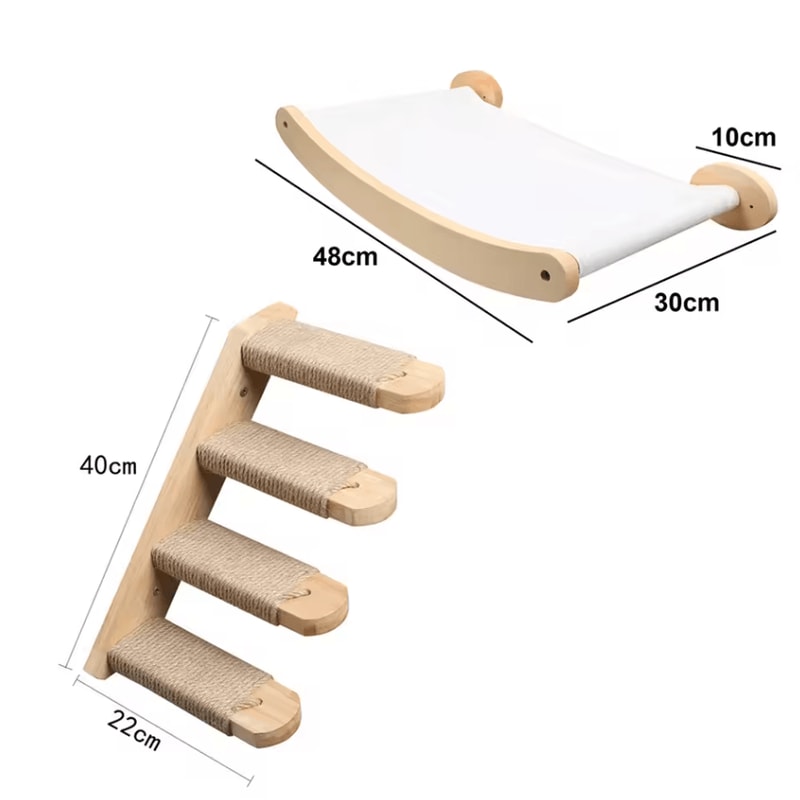 Wall Mounted Cat Shelves With Hammock Sisal Scratching Post And Climbing Ladder 11