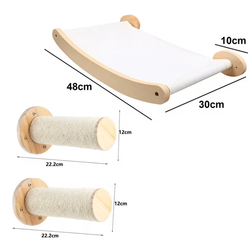 Wall Mounted Cat Shelves With Hammock Sisal Scratching Post And Climbing Ladder 8