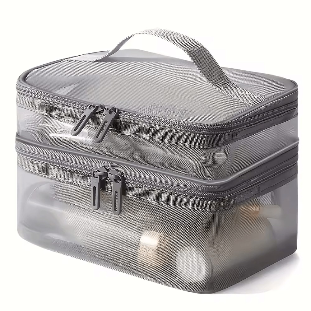 Double Layer Makeup Bag Large Capacity Cosmetic Organizer With Mesh Pockets 4
