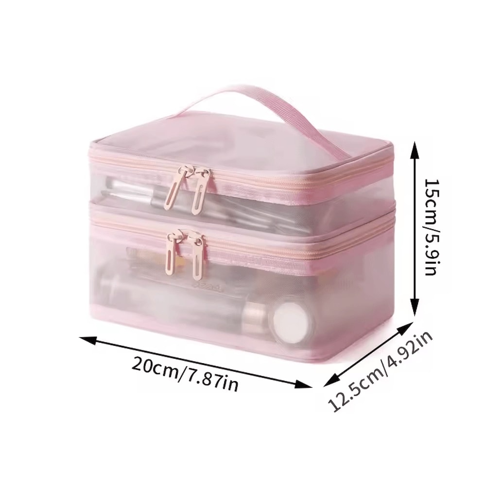 Double Layer Makeup Bag Large Capacity Cosmetic Organizer With Mesh Pockets 2