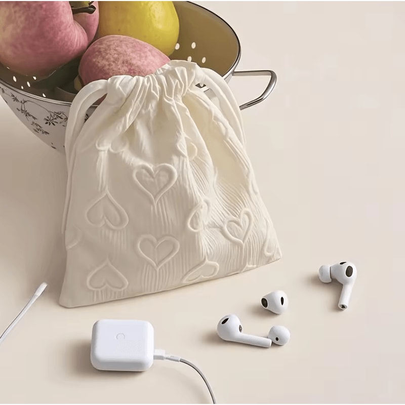Heart Print Drawstring Storage Bag Portable Travel Organizer For Cables And Accessories 0