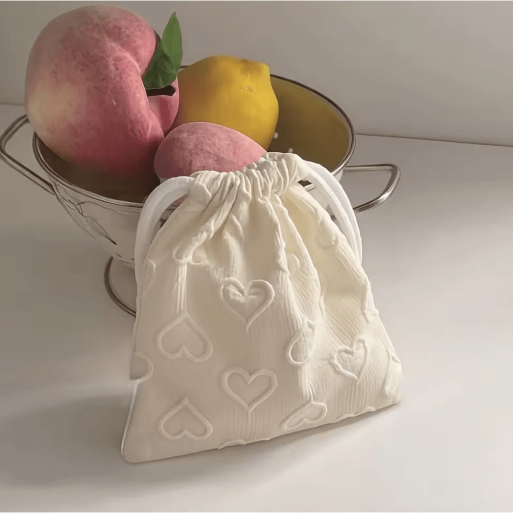 Heart Print Drawstring Storage Bag Portable Travel Organizer For Cables And Accessories 3