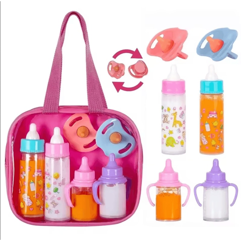 Baby Doll Feeding Set With Milk And Juice Bottles And Pacifier For Doll Play 0