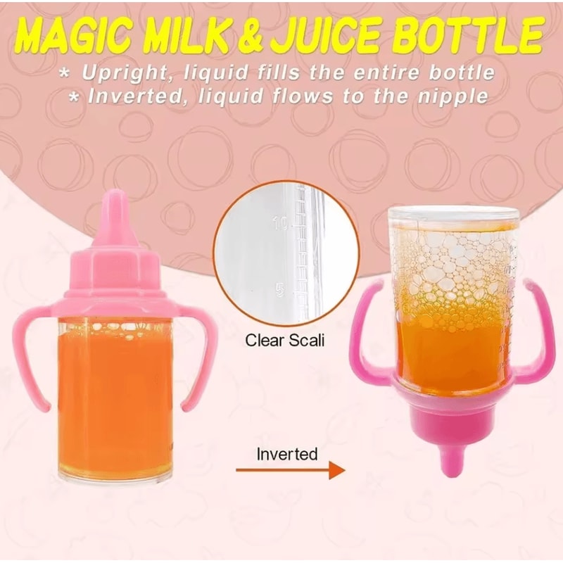 Baby Doll Feeding Set With Milk And Juice Bottles And Pacifier For Doll Play 2