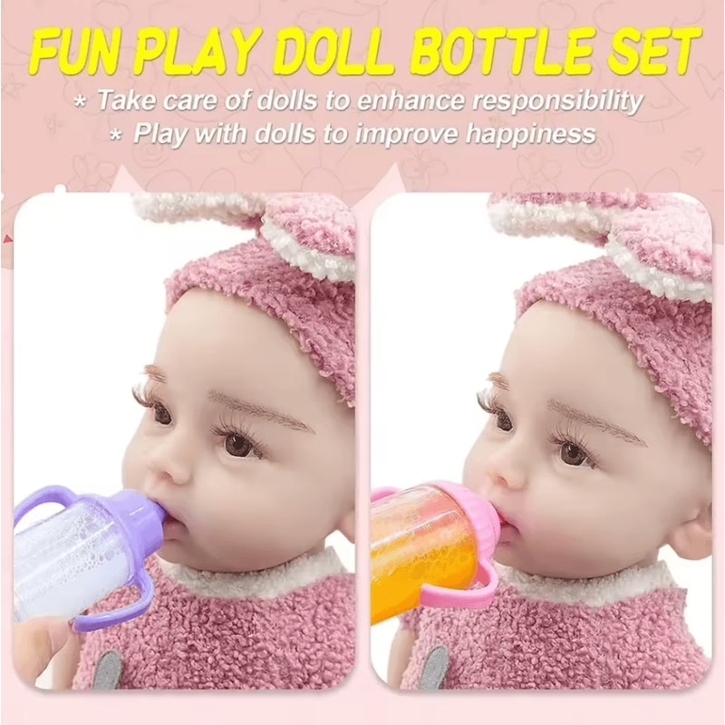 Baby Doll Feeding Set With Milk And Juice Bottles And Pacifier For Doll Play 3