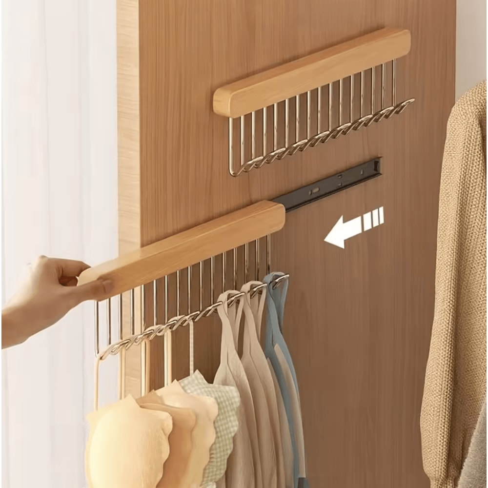 LeftSide PullOut Sliding Closet Hanger With 8 Hooks SpaceSaving Wardrobe Organizer 0