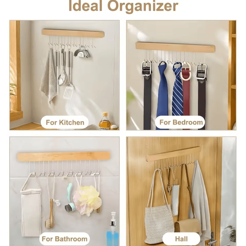 LeftSide PullOut Sliding Closet Hanger With 8 Hooks SpaceSaving Wardrobe Organizer 4