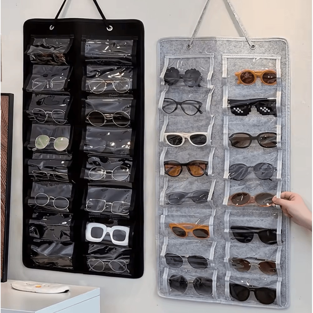 Wall Mounted Glasses Organizer With 16 Felt Slots DustProof Eyewear Storage Rack 1