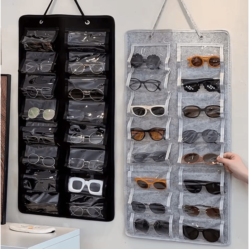 Wall Mounted Glasses Organizer With 16 Felt Slots DustProof Eyewear Storage Rack 1