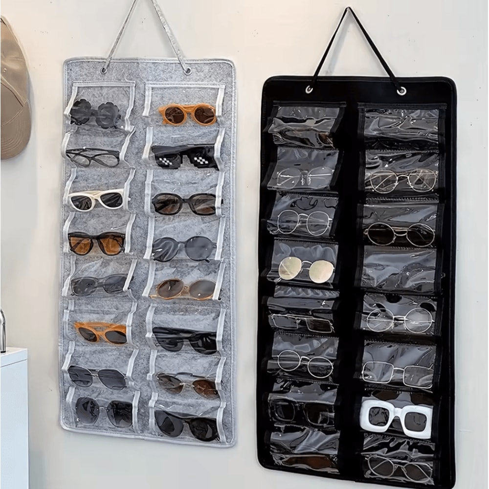 Wall Mounted Glasses Organizer With 16 Felt Slots DustProof Eyewear Storage Rack 2