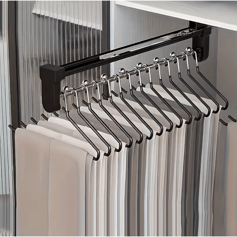 Adjustable PullOut Clothes Storage Rod Foldable Metal Wardrobe Hanging Rail 0