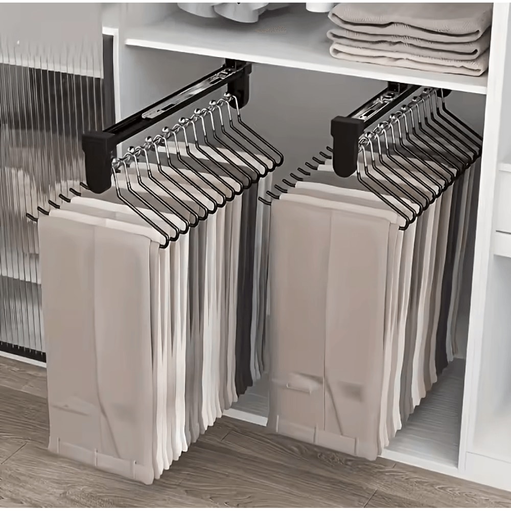 Adjustable PullOut Clothes Storage Rod Foldable Metal Wardrobe Hanging Rail 1