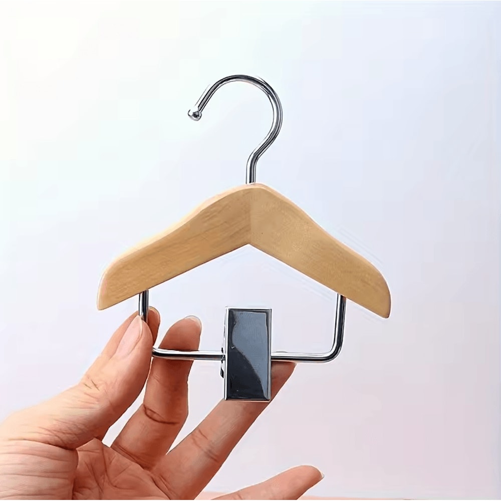 Mini Wooden Hangers With Stainless Steel Clips SpaceSaving Organizer For Pet Clothes And Accessorie 3