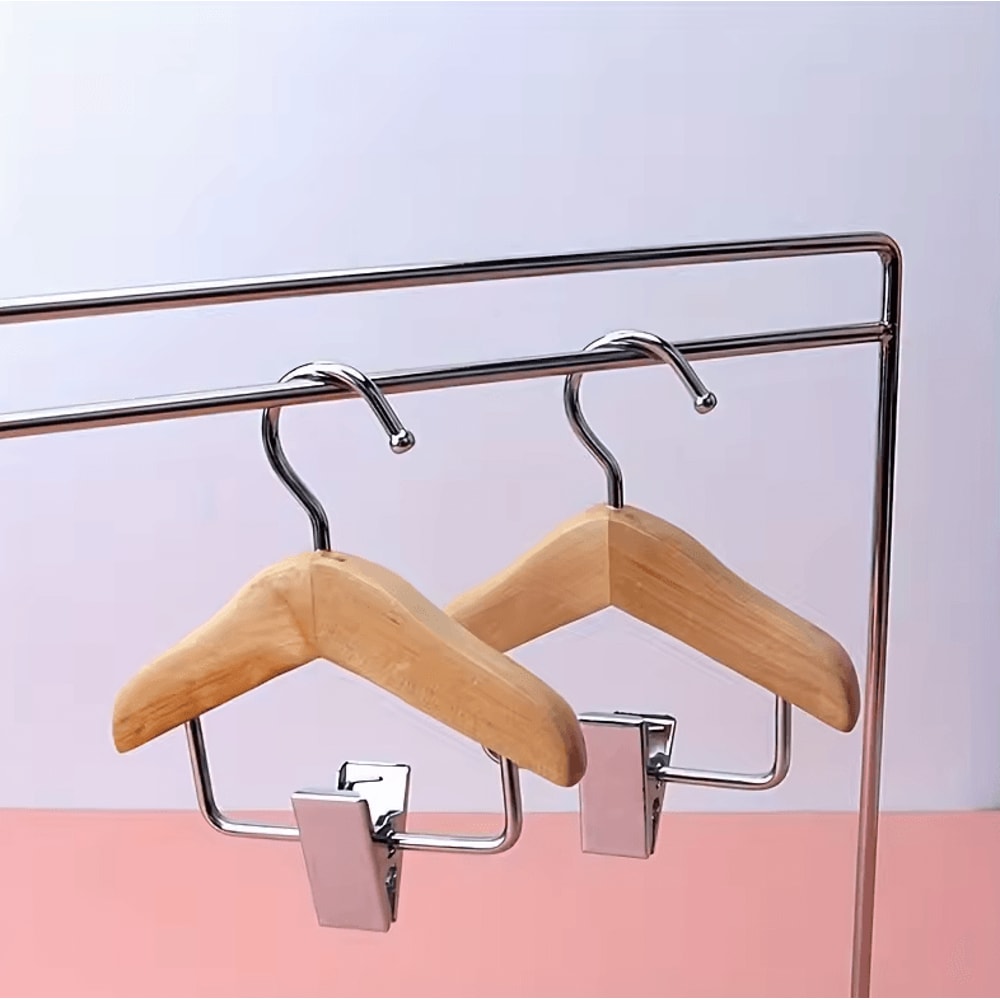 Mini Wooden Hangers With Stainless Steel Clips SpaceSaving Organizer For Pet Clothes And Accessorie 1