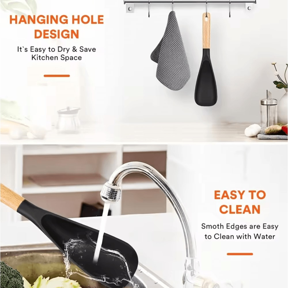 Multifunction Wooden Handle Cooking And Serving Spoon Safe For Nonstick Surfaces 2