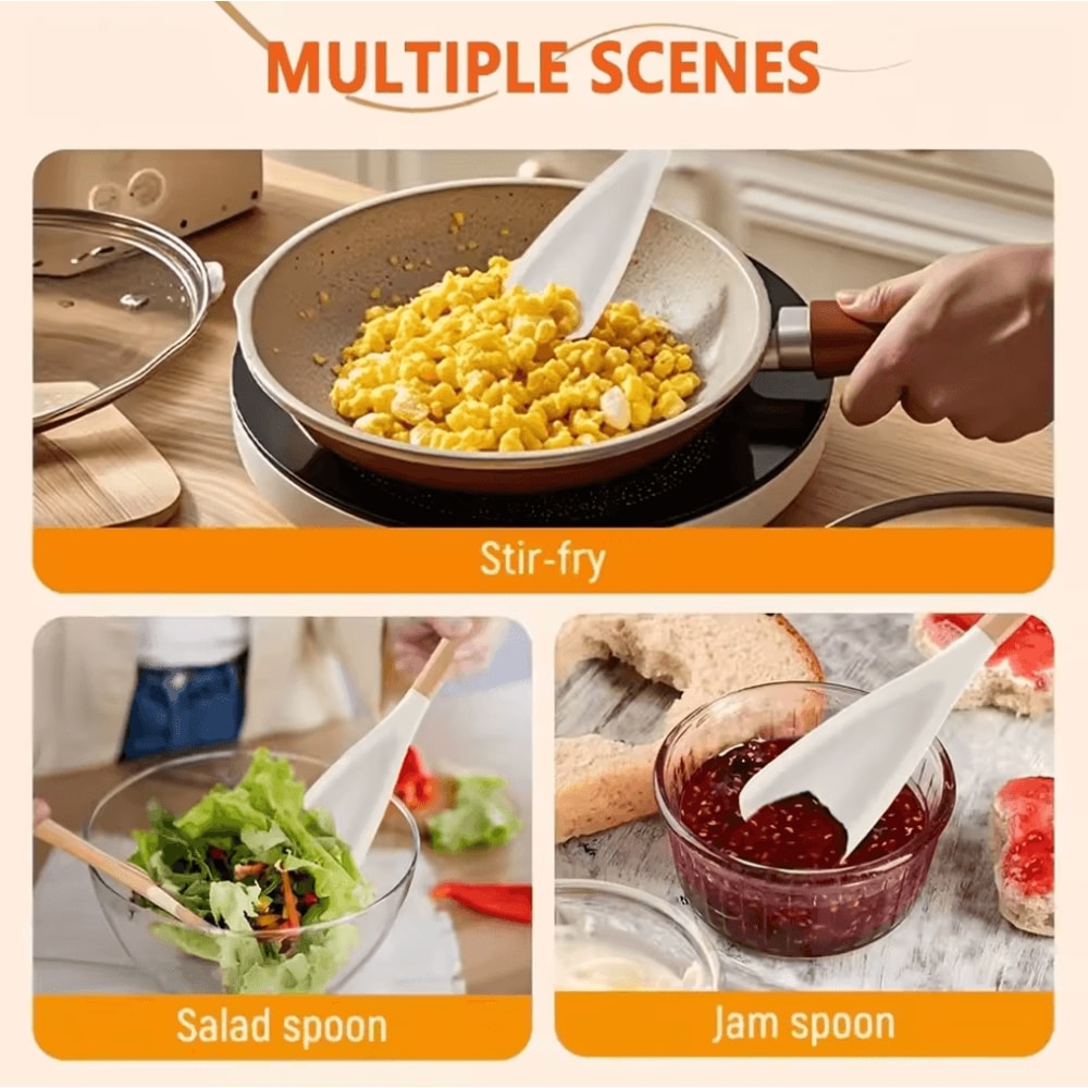 Multifunction Wooden Handle Cooking And Serving Spoon Safe For Nonstick Surfaces 3