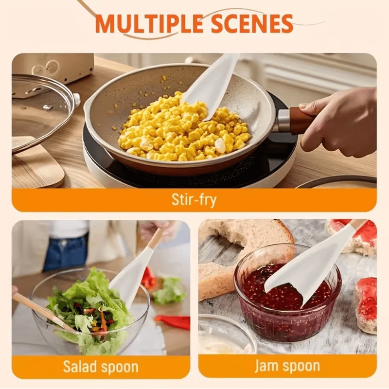 Multifunction Wooden Handle Cooking And Serving Spoon Safe For Nonstick Surfaces 3