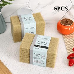 5pcs reusable coconut fiber scouring pads natural non-woven cleaning scrubbers