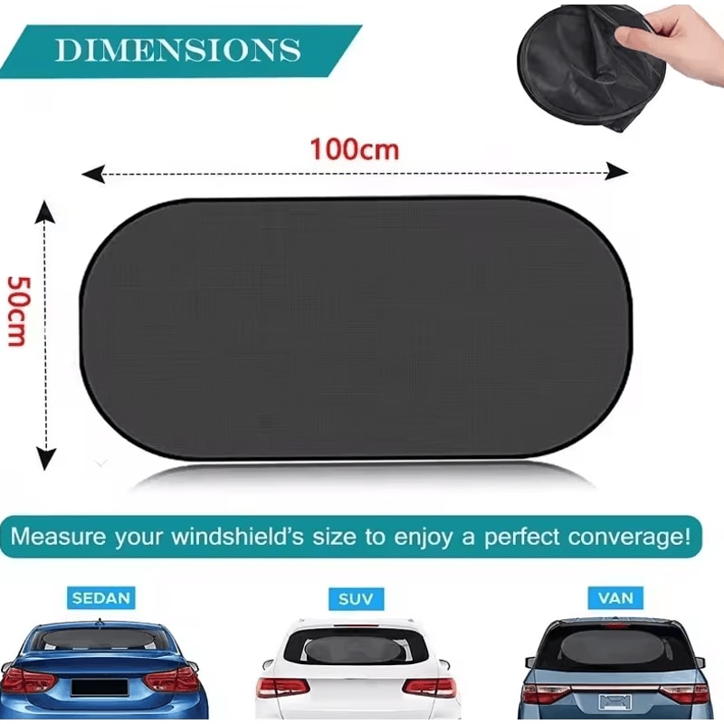 Universal Folding Rear Window Sunshade UV Protection Auto Mesh Visor With Suction Cups 394in By 197 2