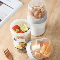 sealed breakfast bowl & meal prep container set with fork sauce cup lid for oatmeal, yogurt, salad
