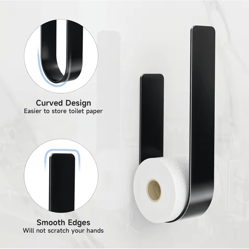 3in1 WallMounted Toilet Paper Holder With Towel Rack Hooks Black Metal Bathroom Organizer 1