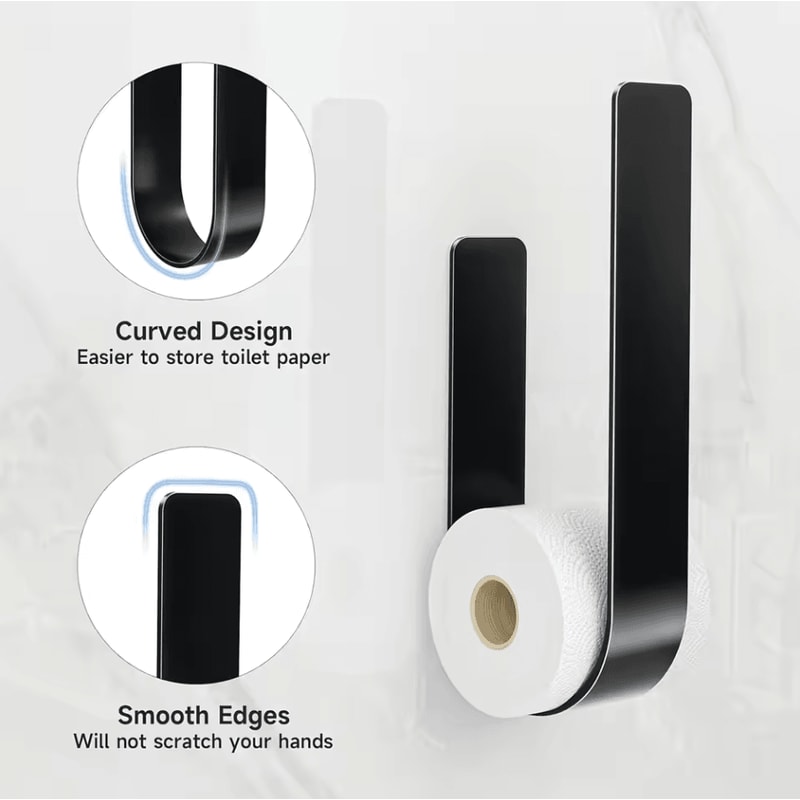 3in1 WallMounted Toilet Paper Holder With Towel Rack Hooks Black Metal Bathroom Organizer 1
