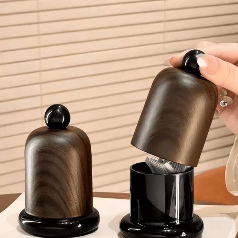 Elegant Walnut Wood Toothpick Holder With Ball Top Solid Wood Portable Decor 1