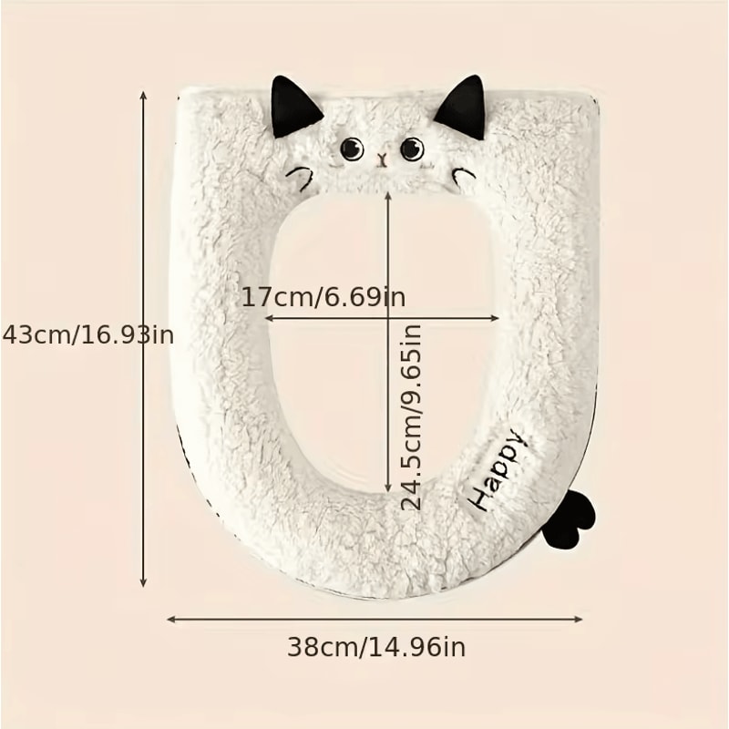 Cute CatThemed Soft Toilet Seat Cover With Zipper Universal Fit Bathroom Accessory 4