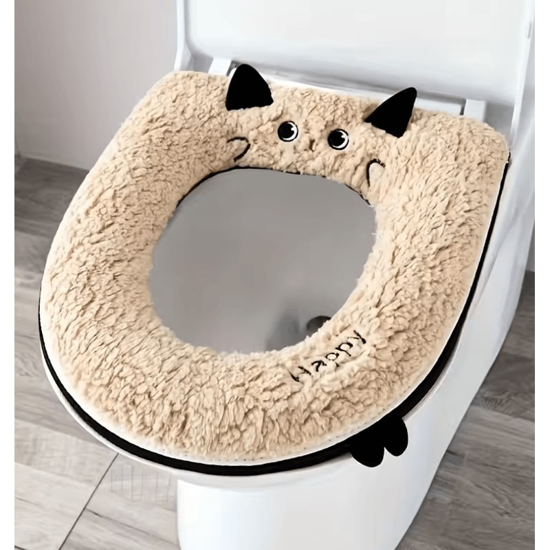 Cute CatThemed Soft Toilet Seat Cover With Zipper Universal Fit Bathroom Accessory 2