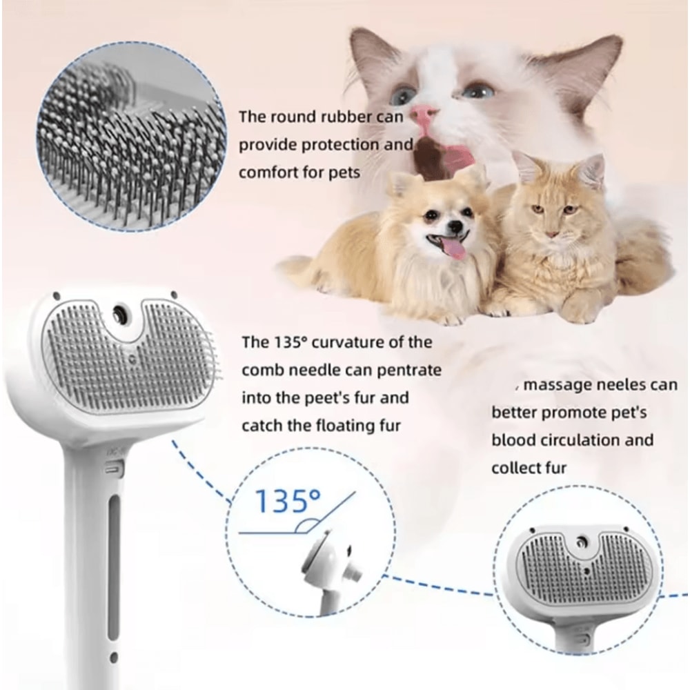 Steam Spray Dog Grooming Brush With Mist Spray Luxury Pet Fur Grooming Tool 3