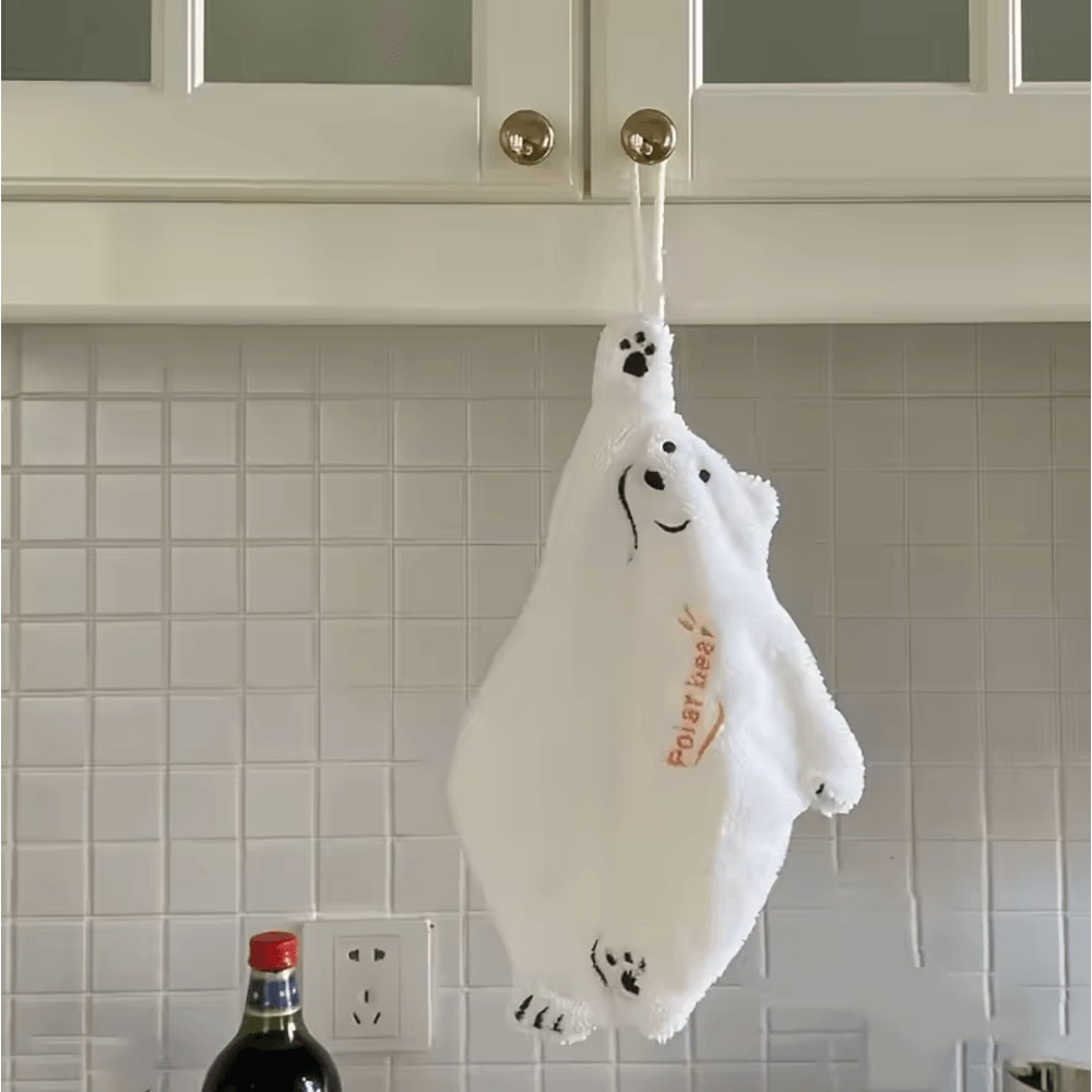 Super Absorbent Polar Bear Coral Velvet Hand Towel Cute Cartoon Hanging Towel 4