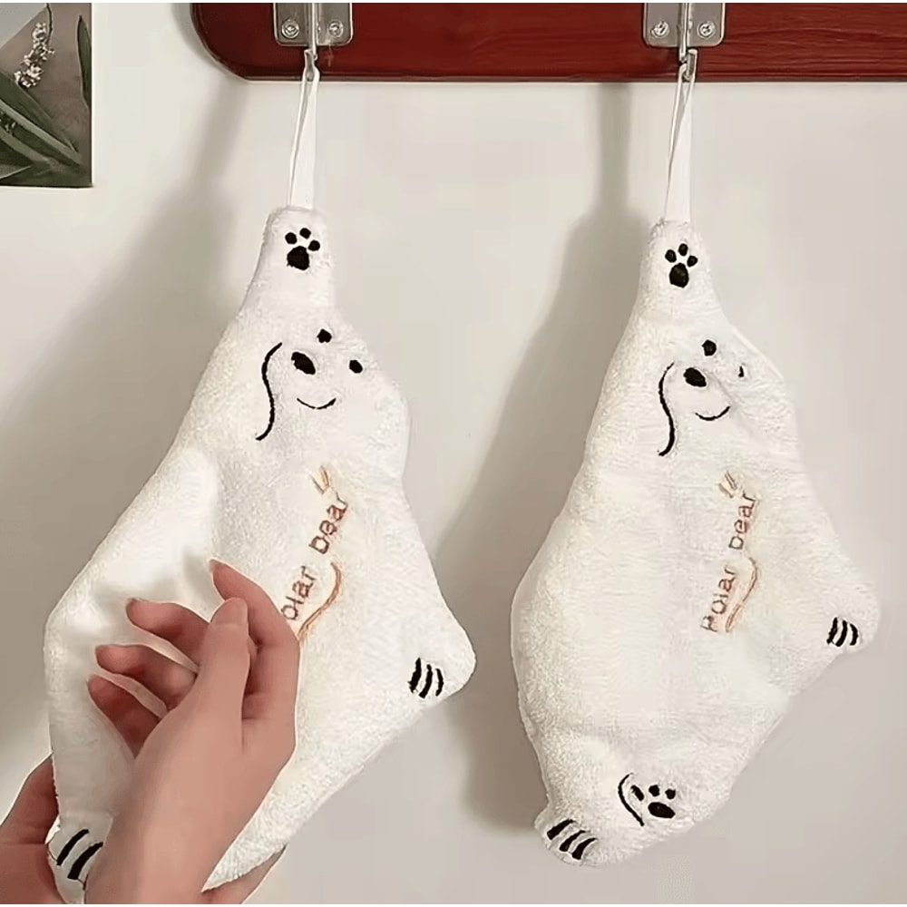 Super Absorbent Polar Bear Coral Velvet Hand Towel Cute Cartoon Hanging Towel 1