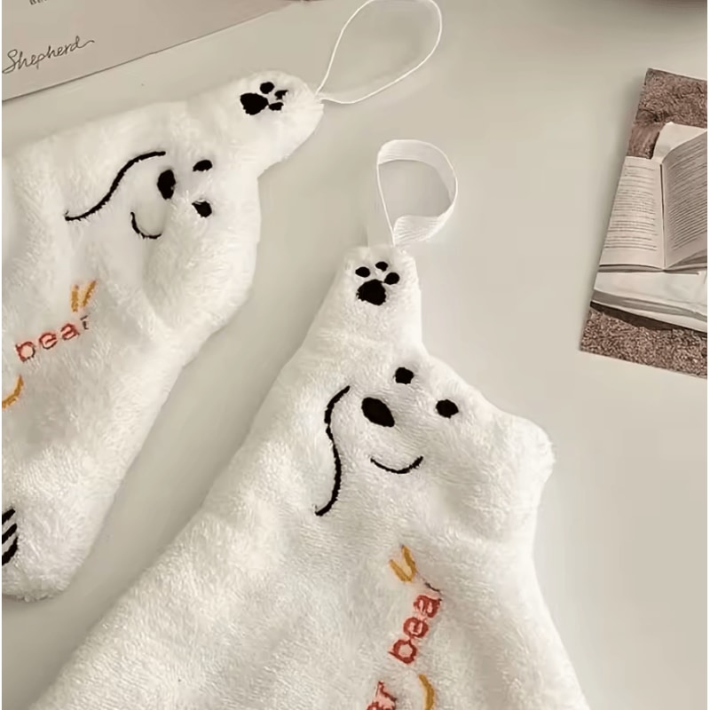 Super Absorbent Polar Bear Coral Velvet Hand Towel Cute Cartoon Hanging Towel 0