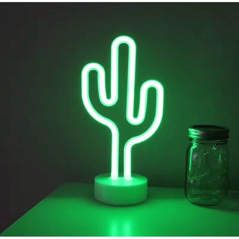 Green Neon Cactus Lamp Decorative LED Cactus Night Light With Base 1