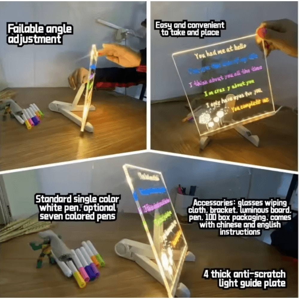 LED Acrylic Message Board USB Erasable Drawing Board Night Light 5
