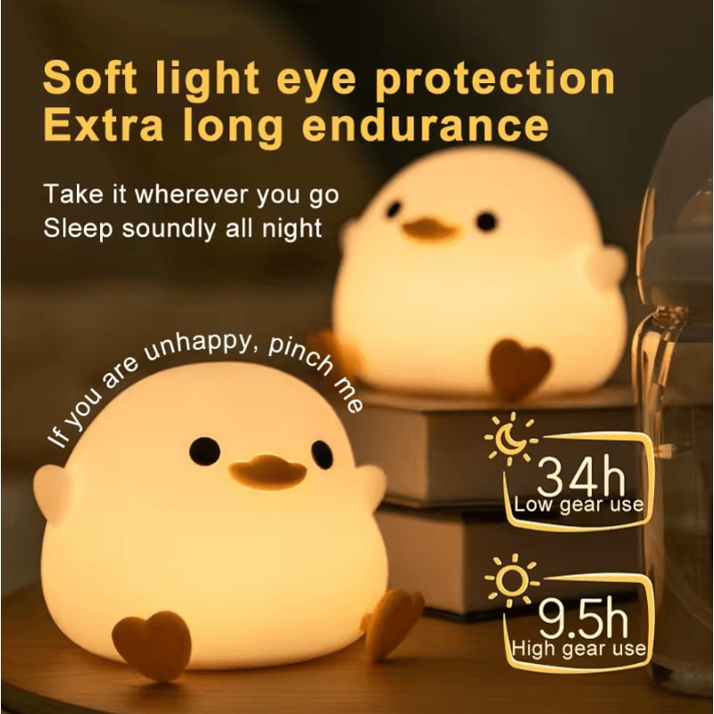 Cute Duck Night Light USB Rechargeable Cartoon Silicone Kids Lamp 2