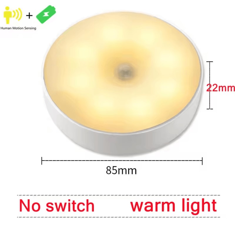 USB Motion Sensor Night Light Rechargeable Wireless PIR LED Lamp 6