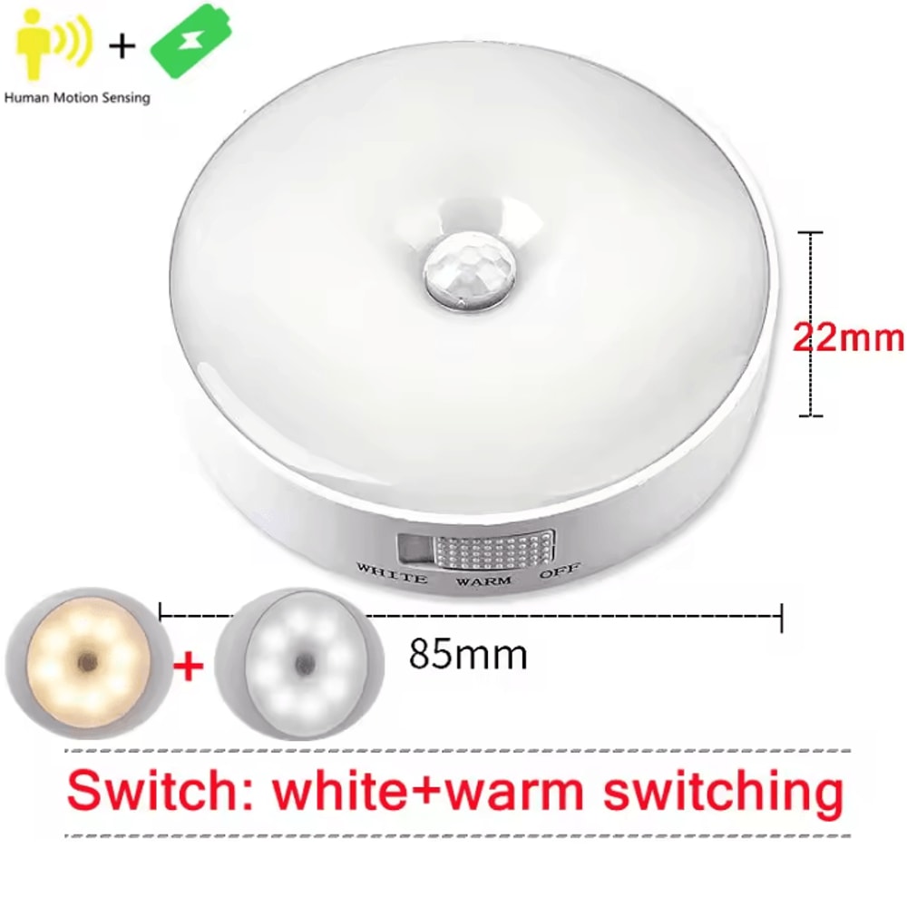 USB Motion Sensor Night Light Rechargeable Wireless PIR LED Lamp 10
